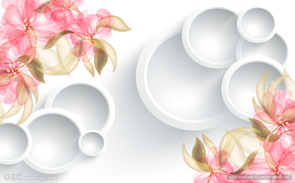 红色花朵圆圈3d壁画