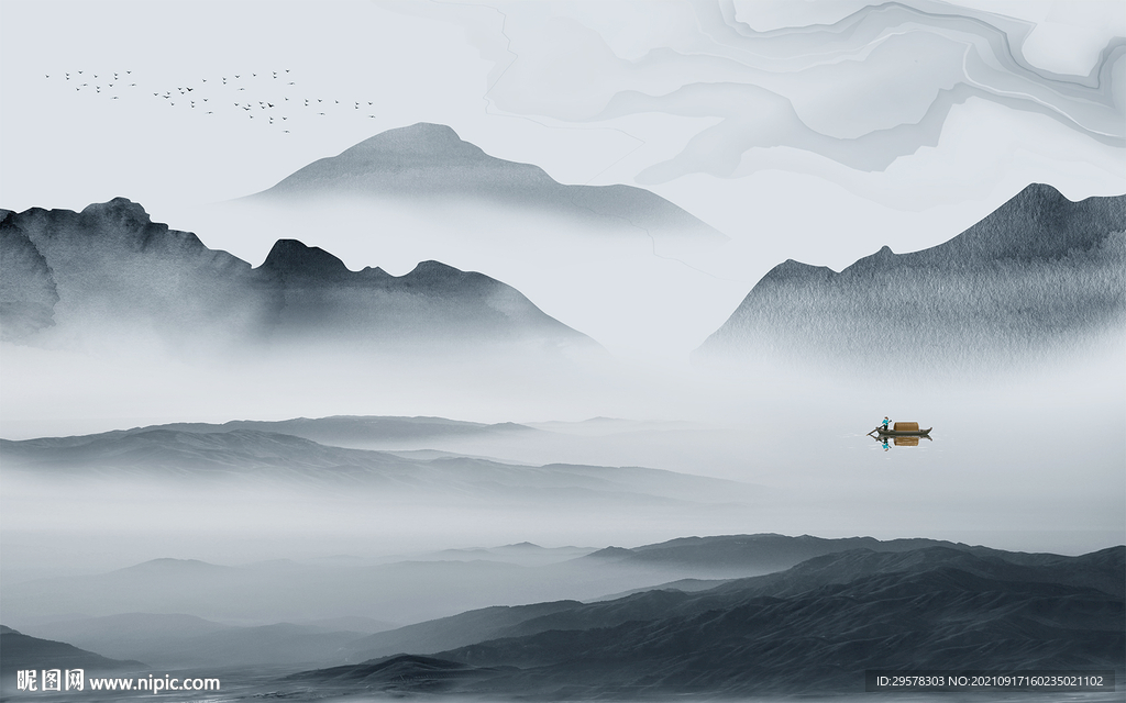 新中式高端山水画 TIF分层图