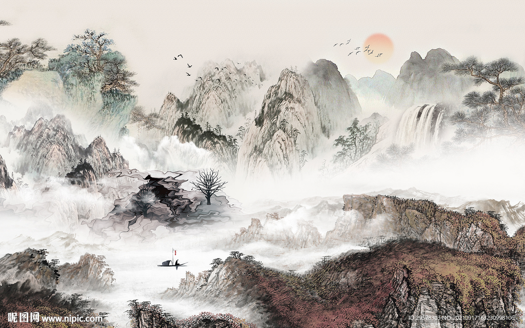 国画高端山水画 TIF分层图