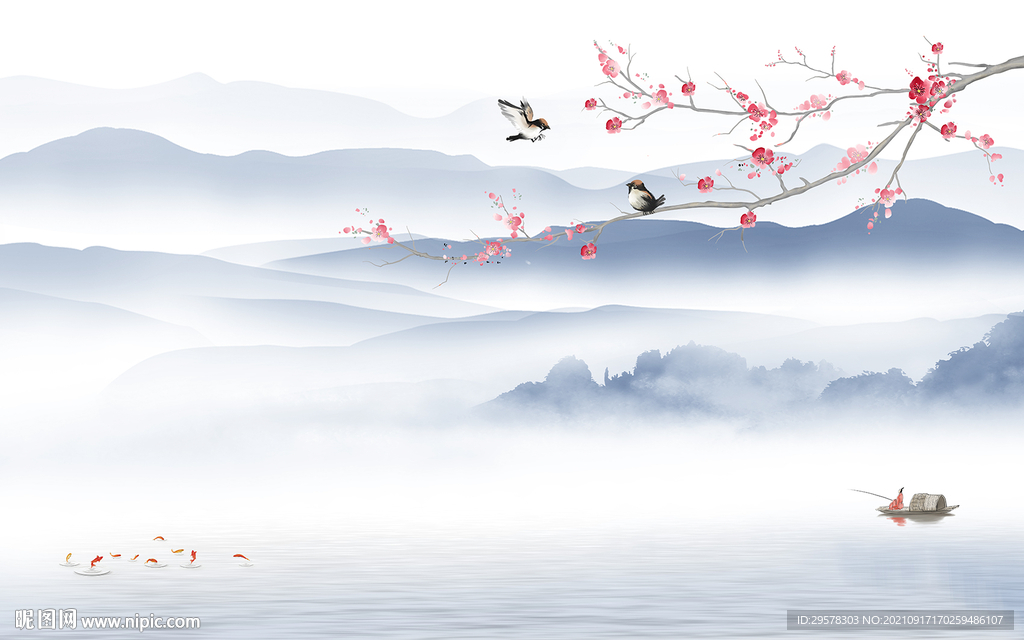 花鸟高端山水画 TIF分层图