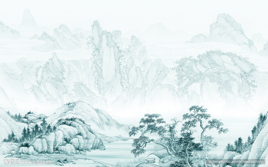 中国风山水无框画 tif分层图