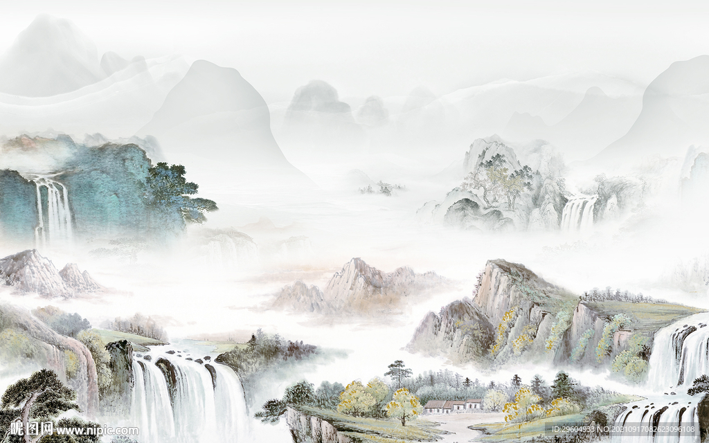 中式山水无框画 tif分层图