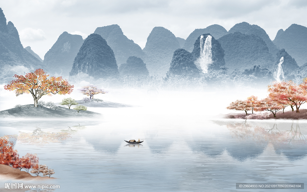 新中式山水无框画 tif分层图