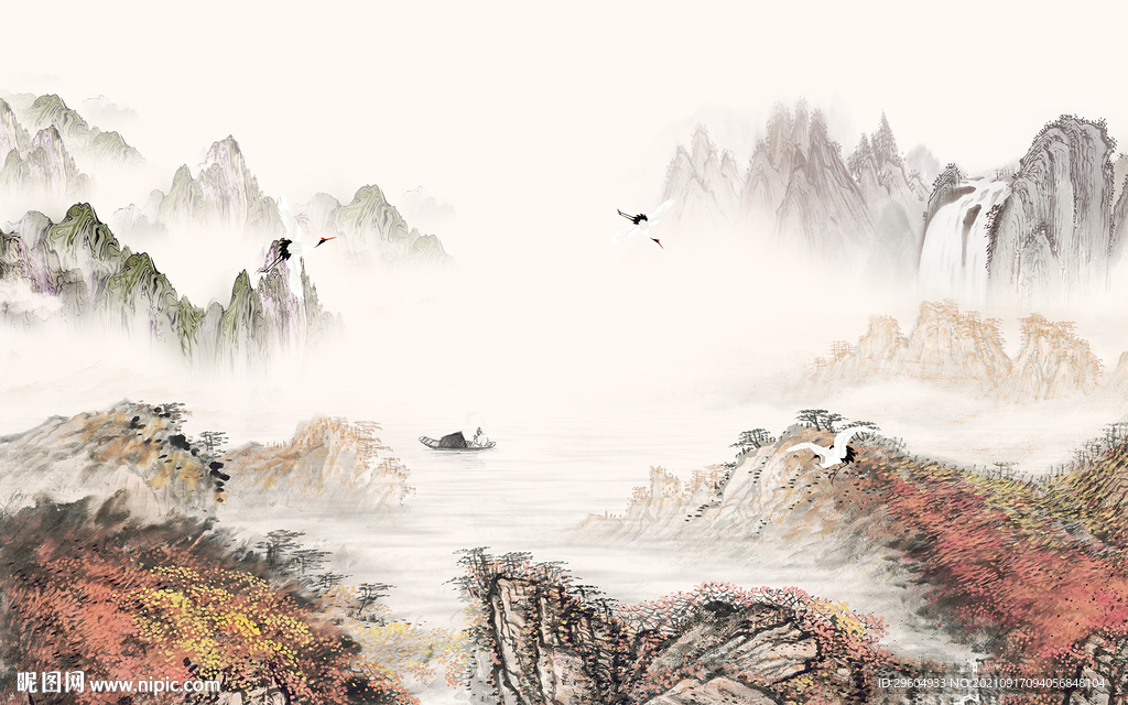 国画山水无框画 tif分层图