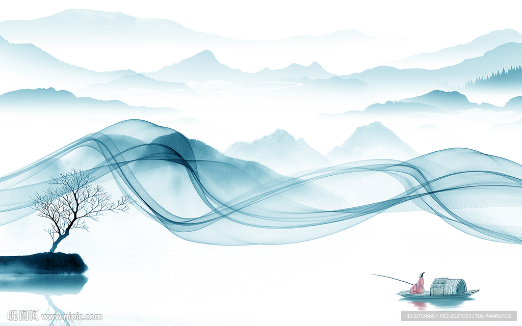 新中式山水画背景图 TIF分层