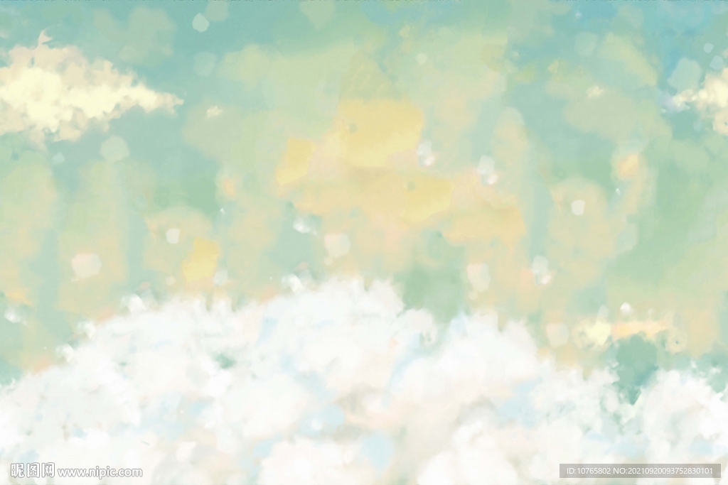 卡通水彩白云背景墙壁画可循环