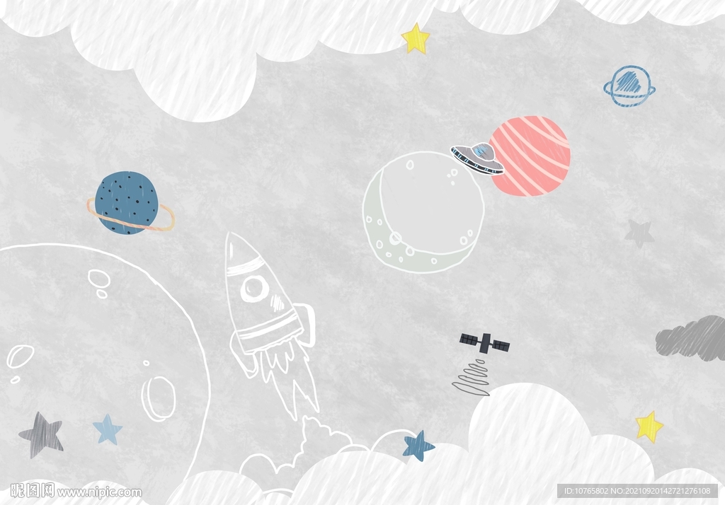 星球卡通儿童背景墙壁画