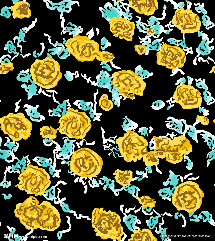 黄色小碎花 数码印花