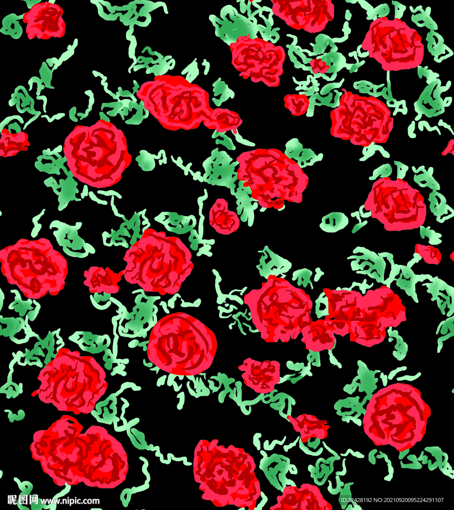 红色玫瑰碎花 无缝衔接