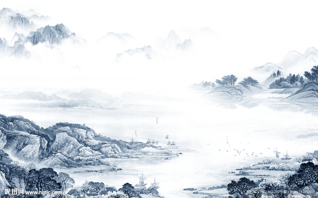 新中式客厅山水画 tif分层图