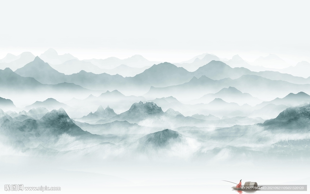 蓝色客厅山水画 tif分层图