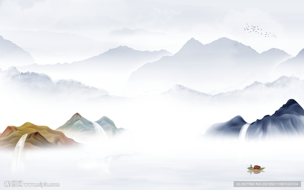 高清 客厅山水画 tif分层图