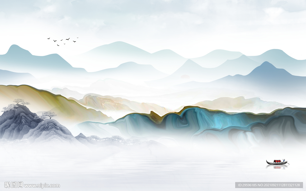 新中式山水客厅画 TIF文件图