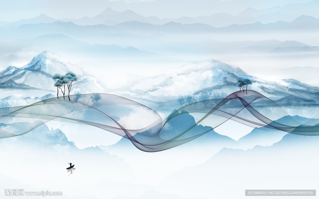 中式现代客厅山水 tif文件