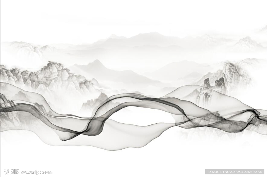 抽象烟雾山水背景墙
