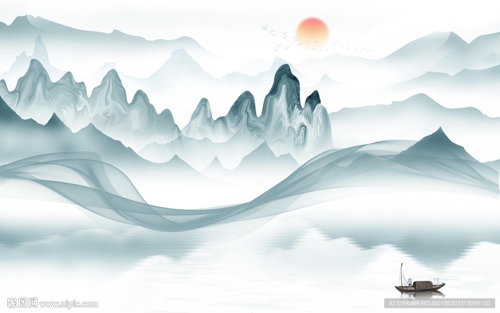 中式山水背景墙画 TIF分层