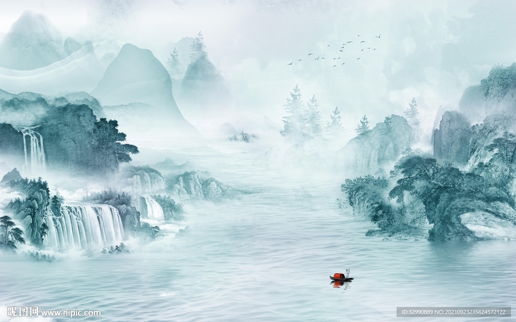 人气山水背景墙画 TIF分层