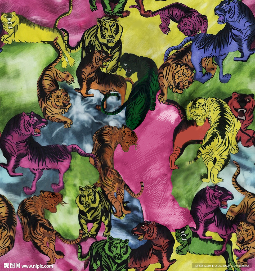 老虎 扎染 动物  卡通 男装