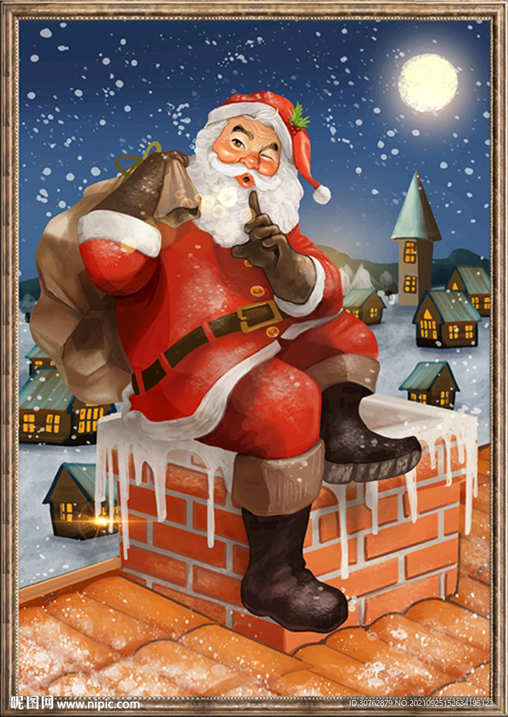 圣诞老人圣诞节油画礼物平安夜