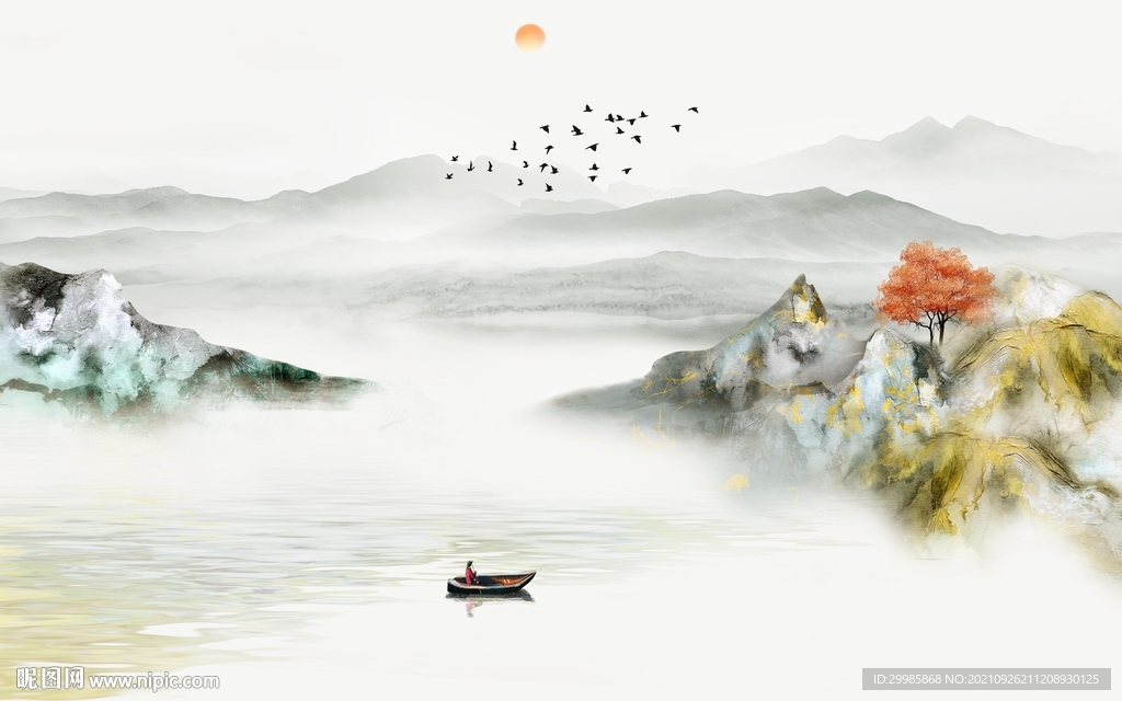 最新 山水背景墙画 TIF分层