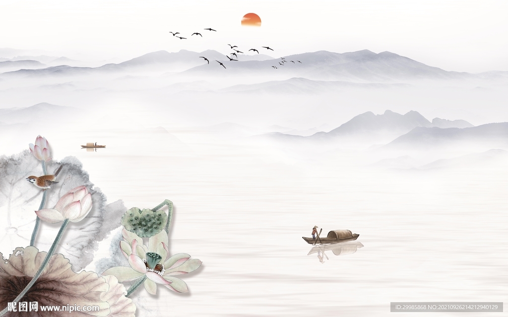 人气 山水背景墙画 TIF分层