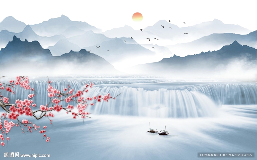 高清 山水背景墙画 TIF分层