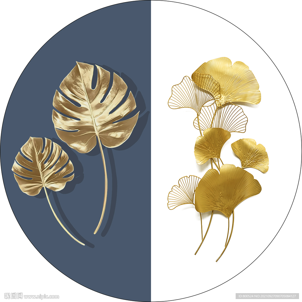 圆形金色银杏叶子装饰画