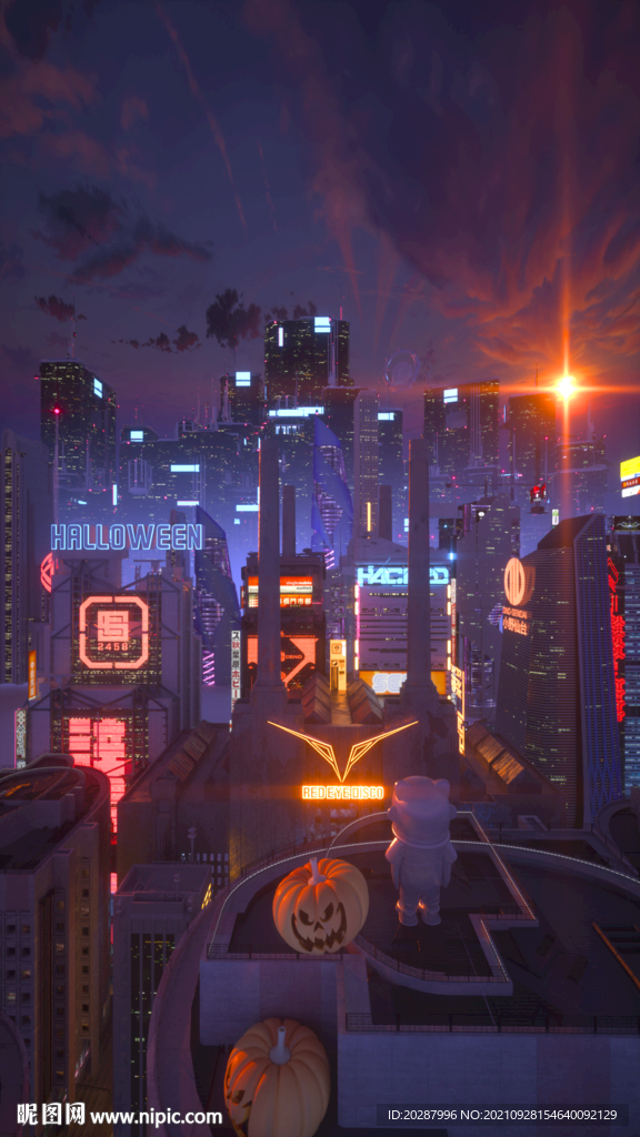 酒吧万圣节海报C4D