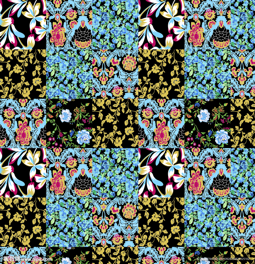 大牌 拼接花 方巾