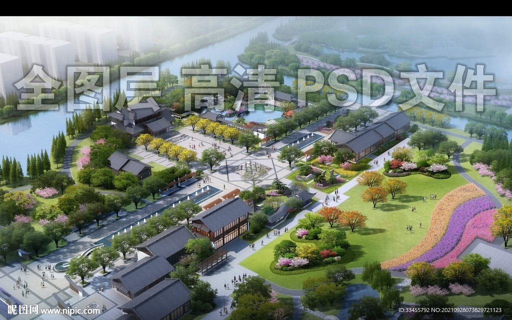 园林古建鸟瞰效果图