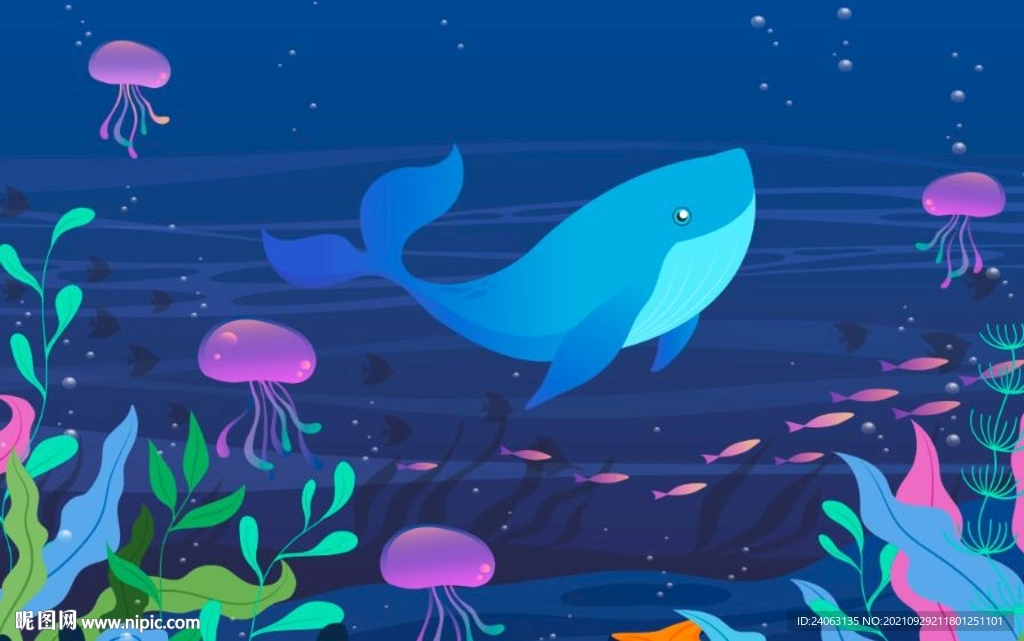 卡通鲸鱼八爪鱼背景墙