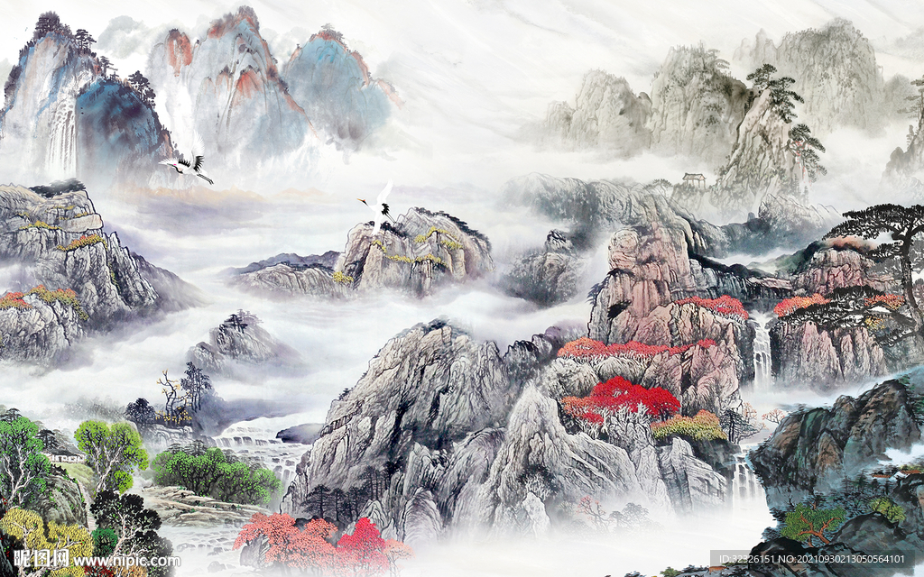 国画 风景中式山水 tif分层