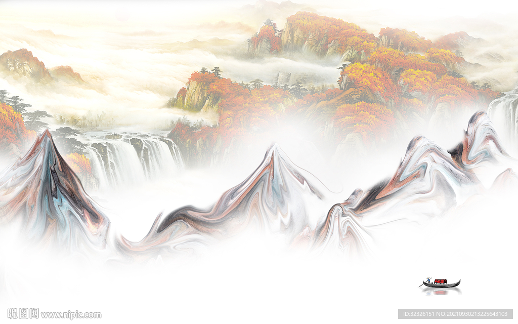 新款 风景中式山水 tif分层