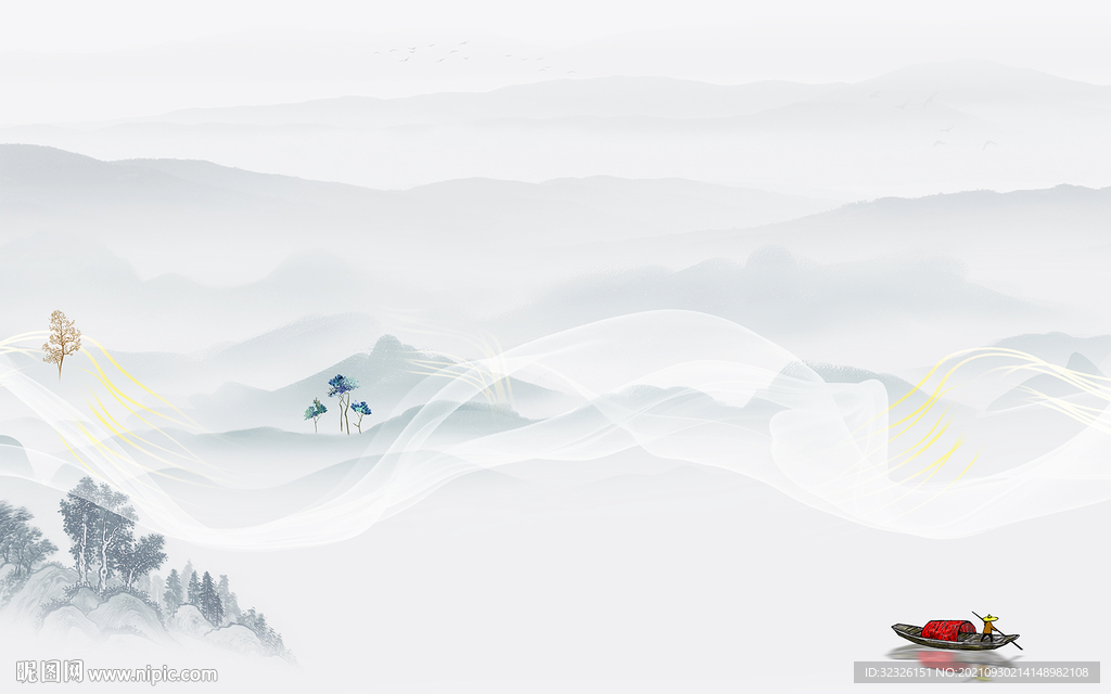 现代 风景中式山水 tif分层