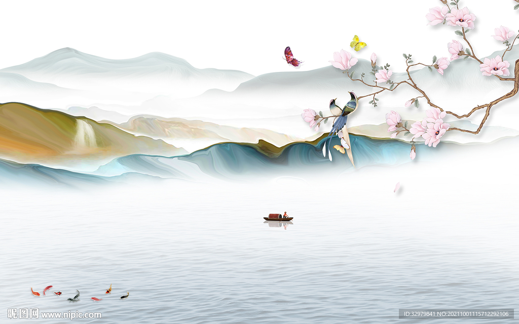 花鸟 客厅中式山水 TIF分层