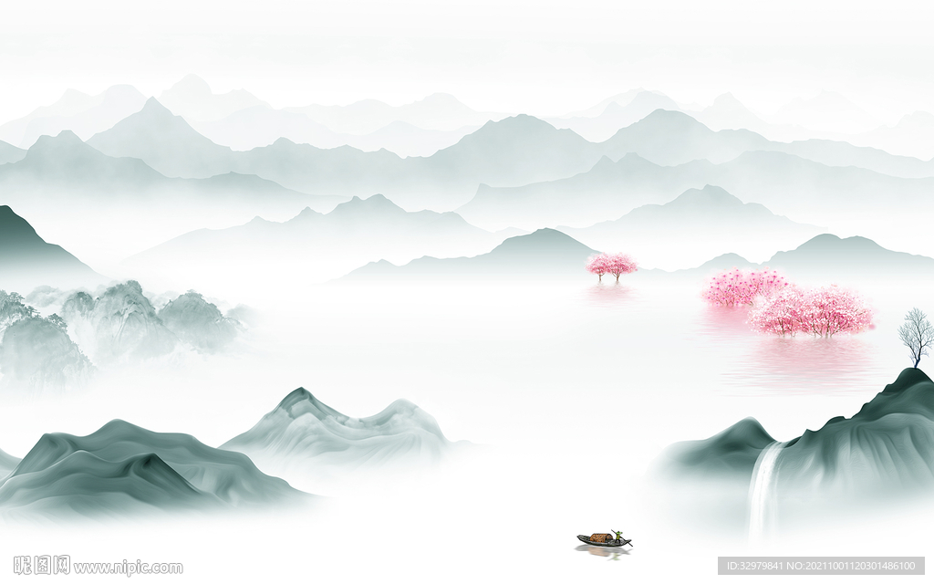 简约客厅中式山水 TIF分层