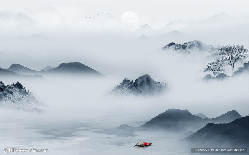 意境客厅中式山水 TIF分层