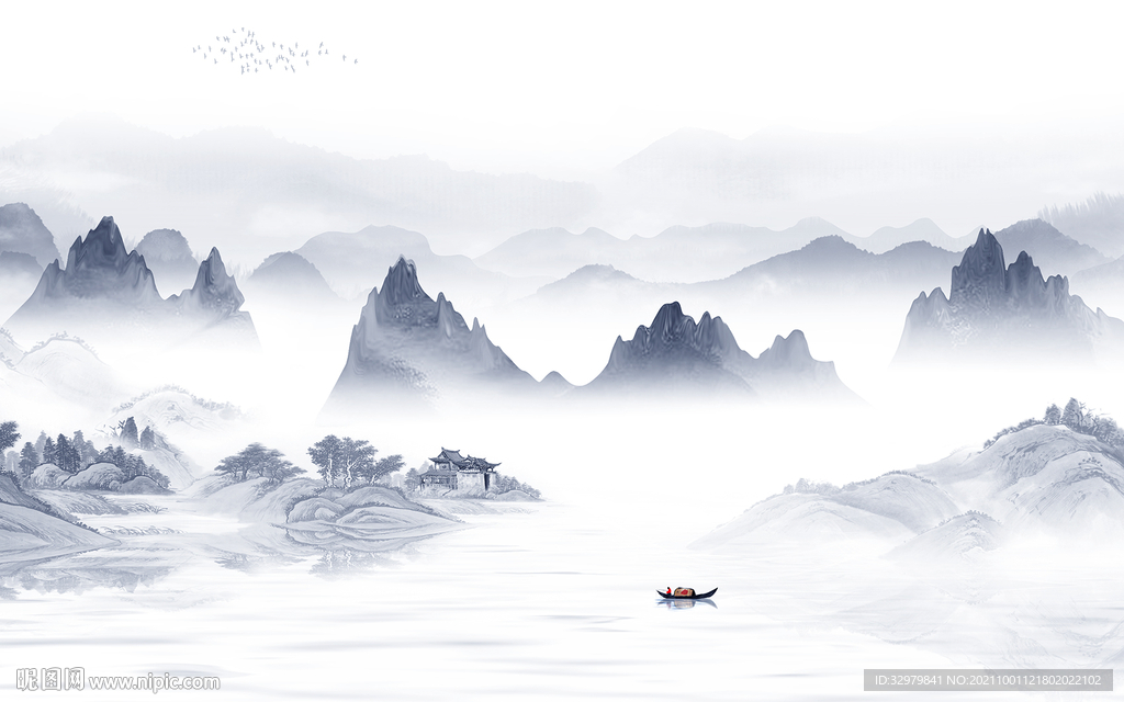 大气 客厅中式山水 TIF分层