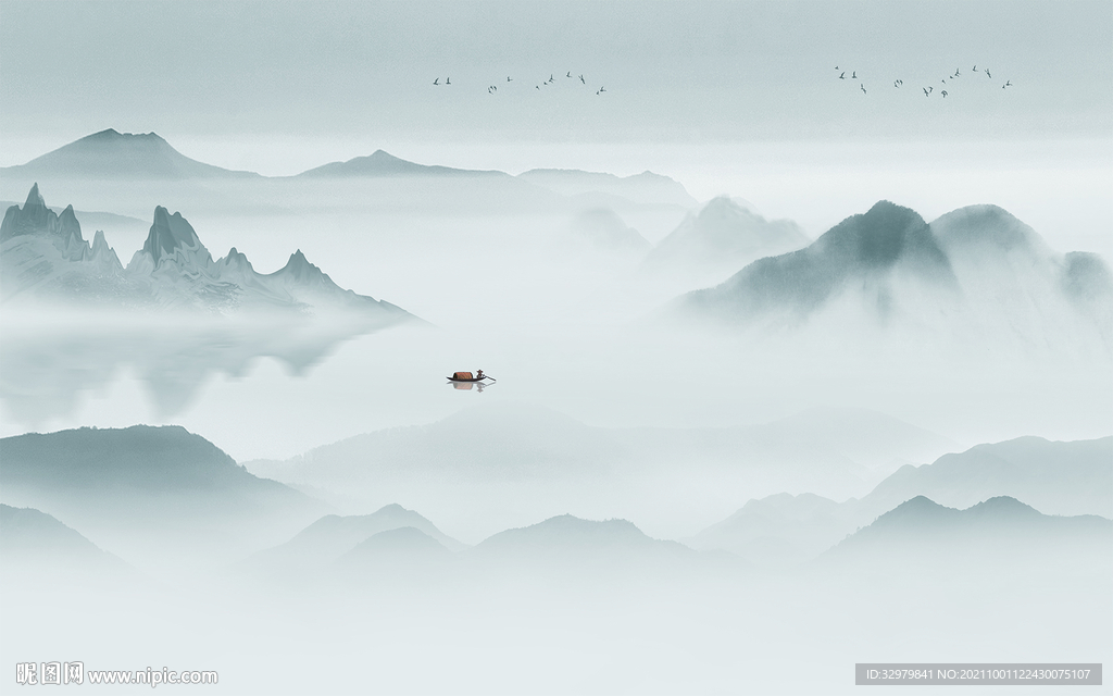 高清 客厅中式山水 TIF分层