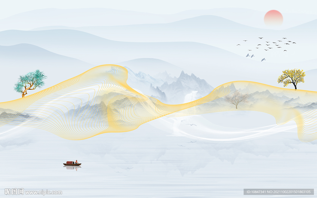 意境客厅山水画 TIF分层图