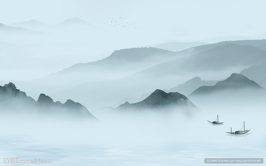 现代 山水背景墙画 tif分层