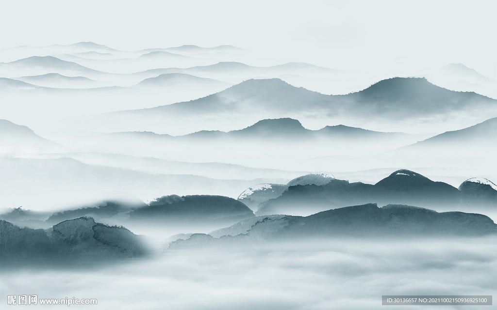 高清 山水墙画背景 TIF分层