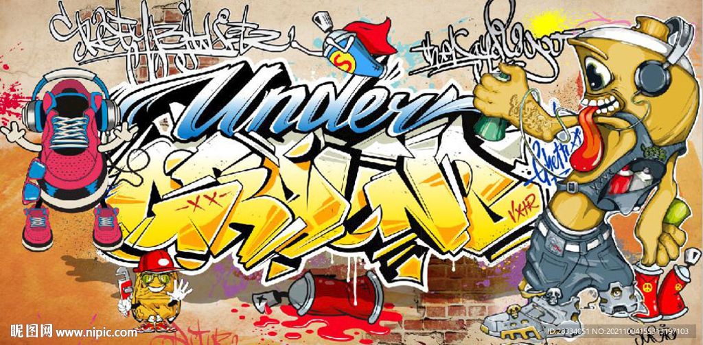 欧美风街头涂鸦酒吧KTV背景墙