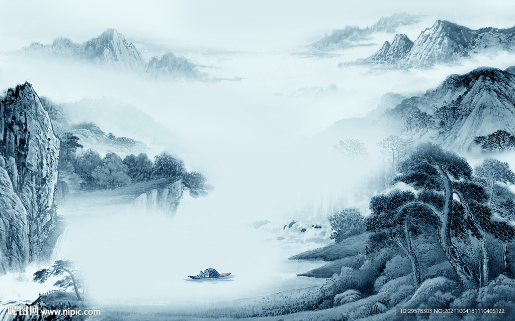 蓝色 客厅新山水画 TIF分层