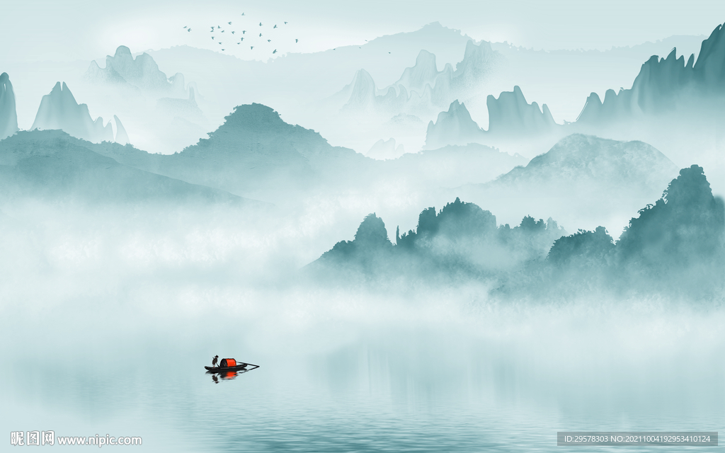 水墨 客厅新山水画 TIF分层