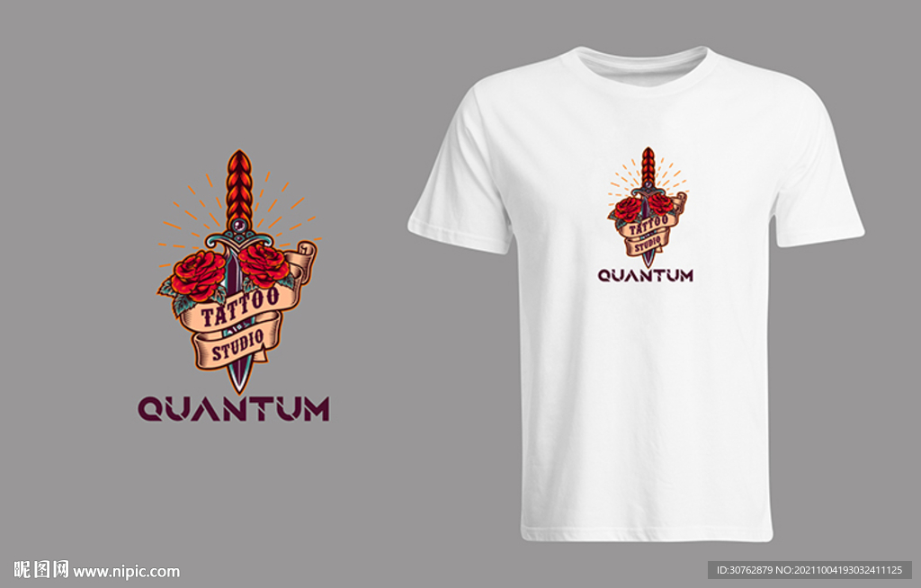 大牌印花T恤图案潮牌玫瑰宝剑