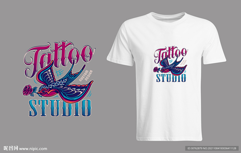 大牌印花T恤燕子欧美潮牌复古