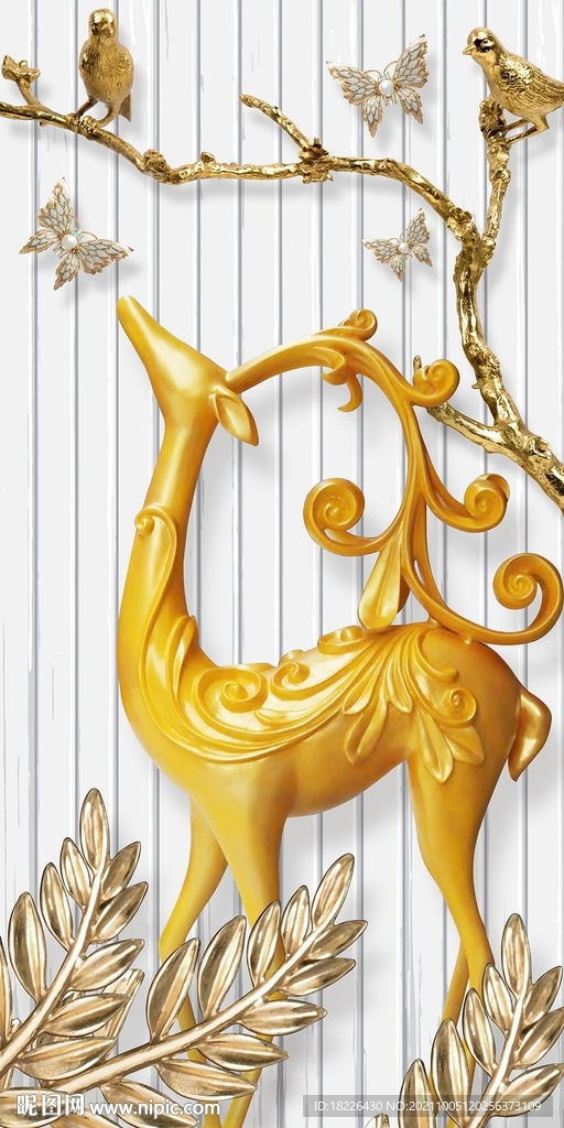 浮雕森林立体麋鹿无框画玄关走道