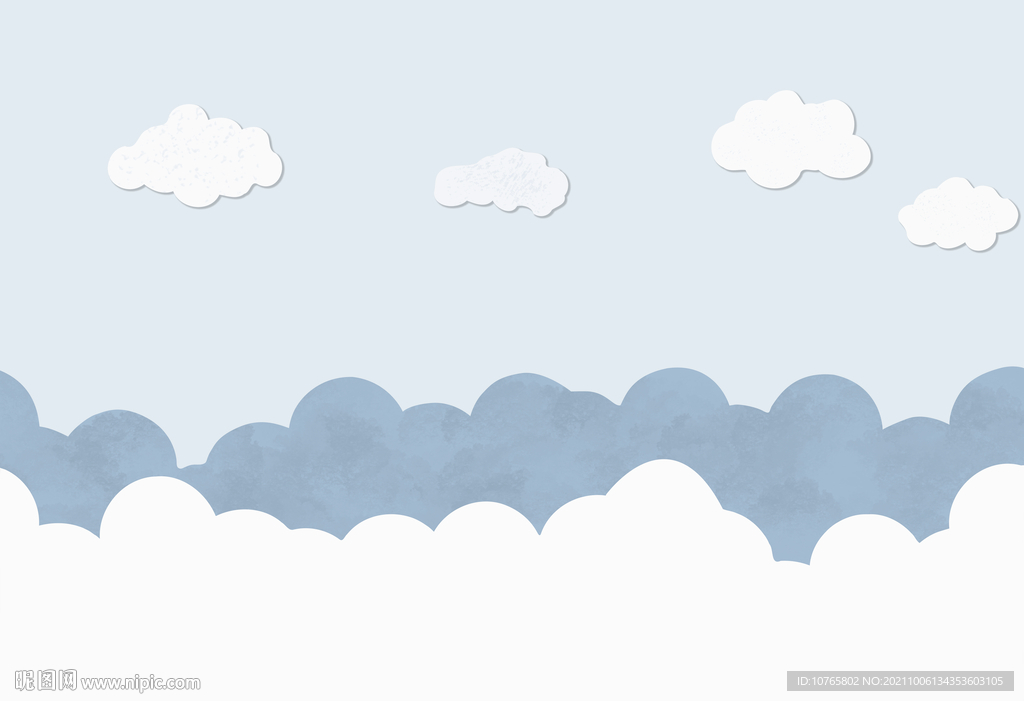 卡通白云儿童房背景墙纸B款