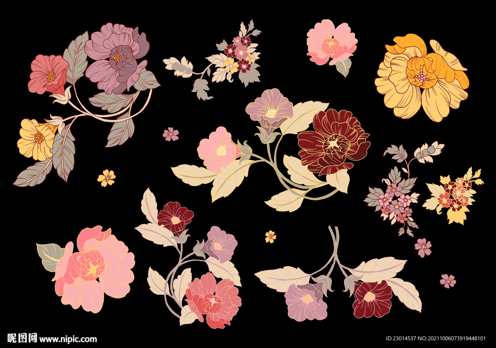 北欧风手绘花卉分层素材